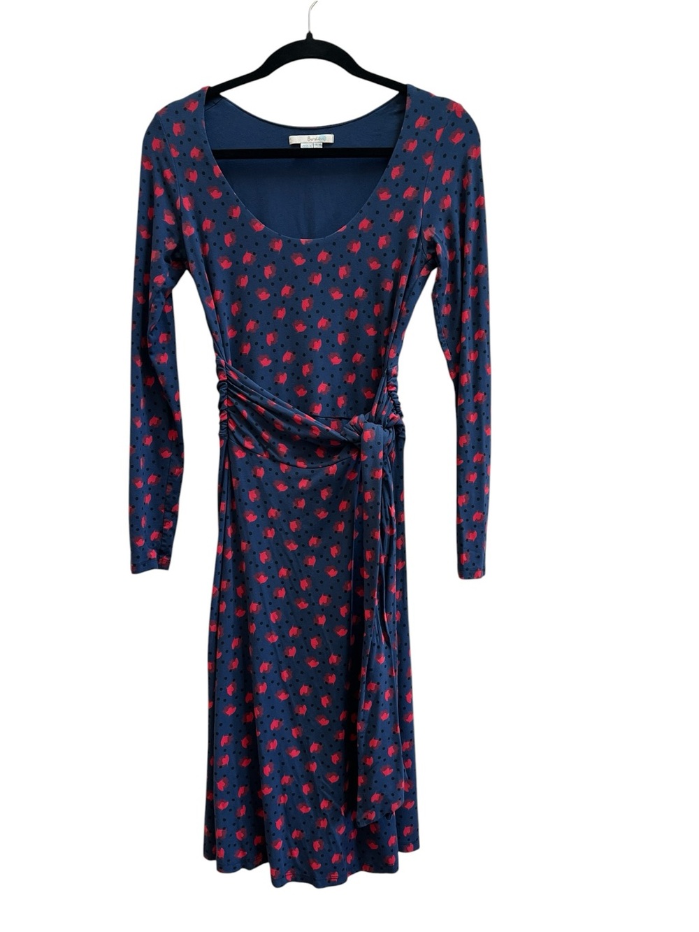 Boden Navy Tulip Floral Print Faux Wrap Jersey Dress Long Sleeve 2 Cottagecore - Picture 1 of 6